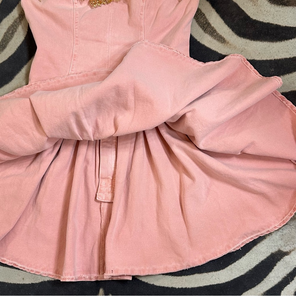 PatBO Pink Denim Mini Dress with Floral Accents🌸 - Picture 15 of 17